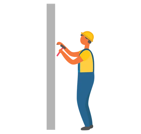 Construction Process Isolated Character Holding Hammer And Nails Builder Wearing Protective Uniform And Helmet On Head Wall And Supply Tools Vector Illustration In Flat Cartoon Style Illustration
