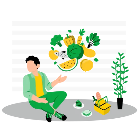 Man with healthy food diet Illustration