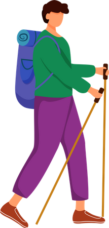 Man with hiking sticks Illustration