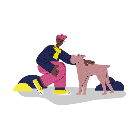 Man with his dog  Illustration