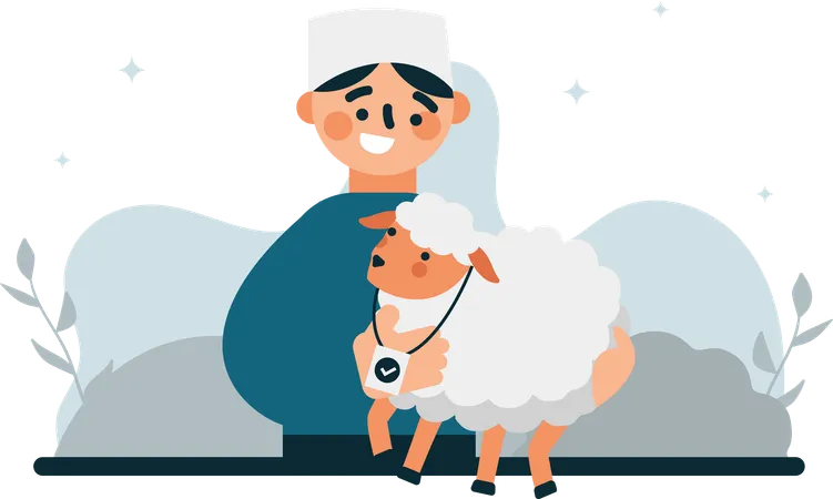 The Illustration Of Man With His Sacrificial Goat Evokes Feelings Of Joy Togetherness And Cultural Richness And Is An Attractive Visual Representation To Promote Eid Celebrations Events And Products Illustration