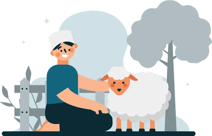 The Illustration Of The Man And His Goat Evokes Feelings Of Joy Togetherness And Cultural Richness And Is An Attractive Visual Representation To Promote Eid Al Adha Celebrations Events And Products Illustration