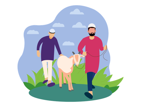 Man with his Goat  Illustration
