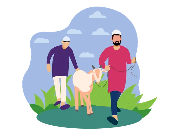 Man with his Goat  Illustration