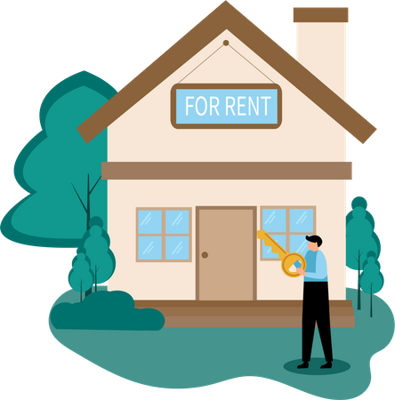 Man with home for rent  Illustration