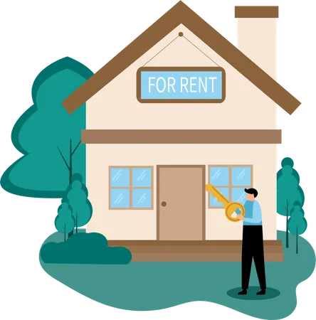 Man with home for rent  Illustration