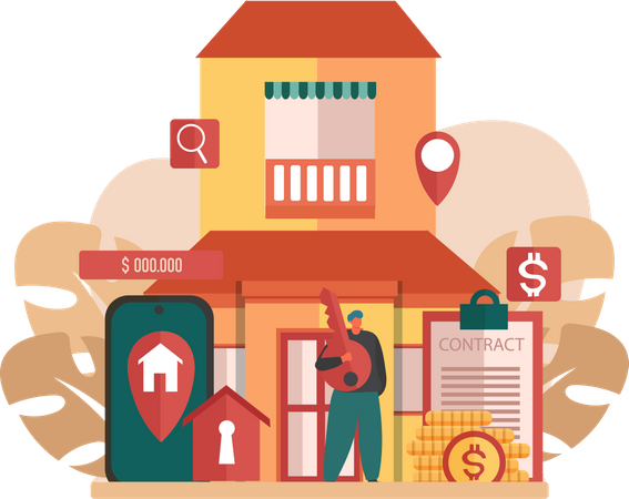 Man with home selling contract  Illustration