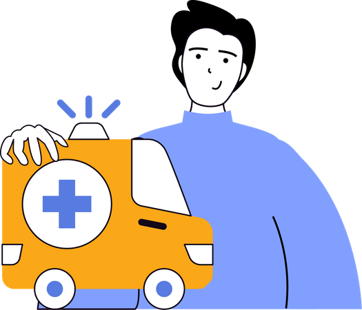 Man with hospital vehicle  Illustration