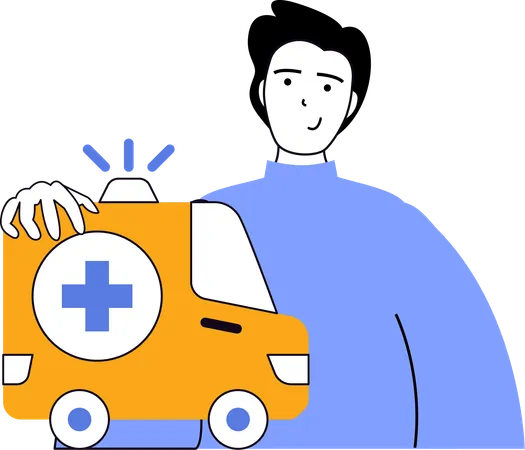 Man with hospital vehicle  Illustration