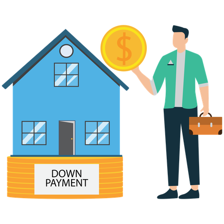 Man with house and down payment  Illustration