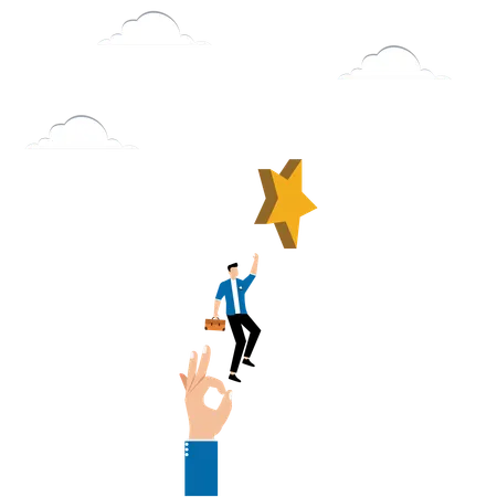 Man with huge hand jumps for star  Illustration