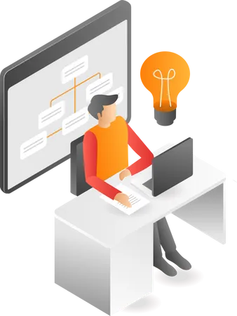 Man with idea at work  Illustration