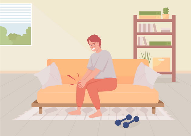 Man with injured knee at home  Illustration