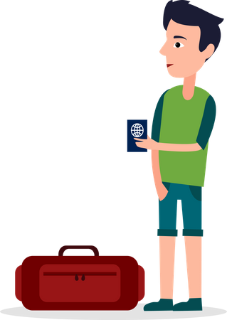 Man with International Passport in Hands  Illustration