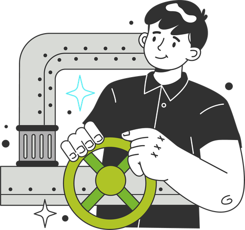 Man with isolate pipes of city communal infrastructure  Illustration