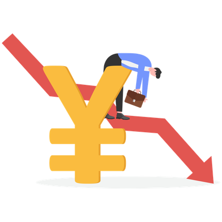 Man with Japanese yen currency crisis  Illustration