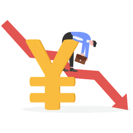 Man with Japanese yen currency crisis  Illustration
