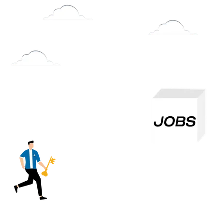 Man with key runs to the word jobs  Illustration