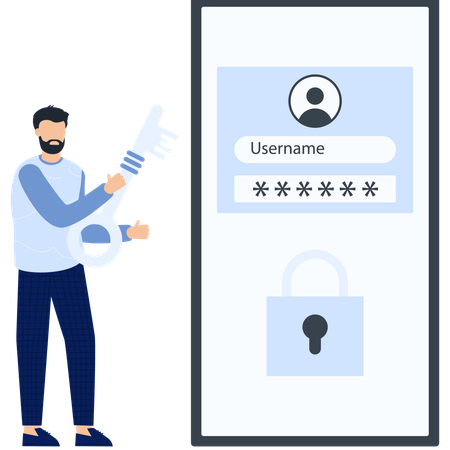Man with Key Smartphone Login Screen Password Protection  Illustration