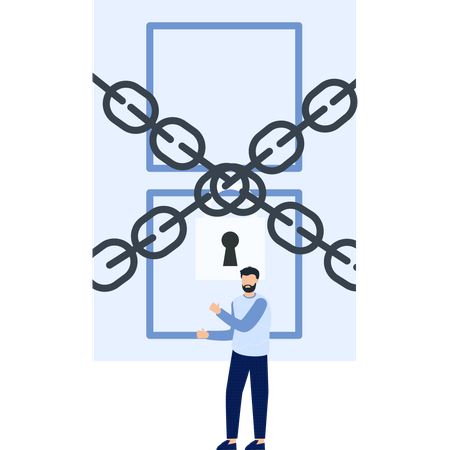 Man with Keyhole and Chains  Illustration