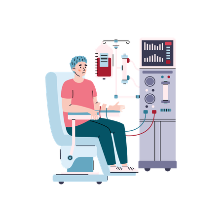 Man with kidney failure overgoing blood dialysis  Illustration