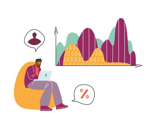 Man with laptop analyzing demographic statistics data  Illustration