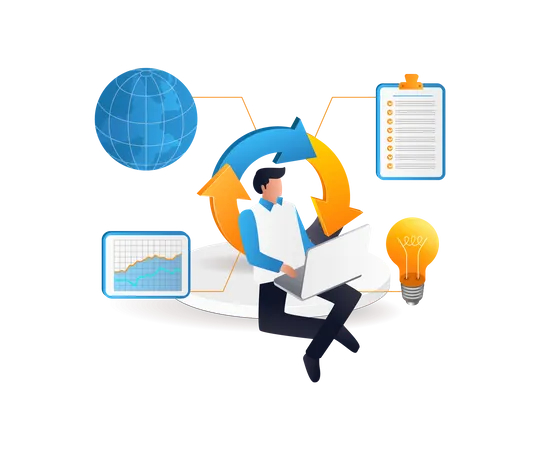 Man with laptop infographic business developer  Illustration