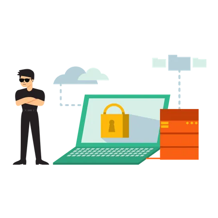 Man with Laptop Security  Illustration