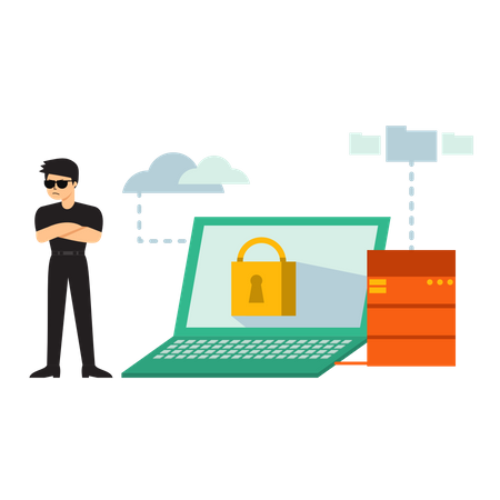 Man with Laptop Security  Illustration