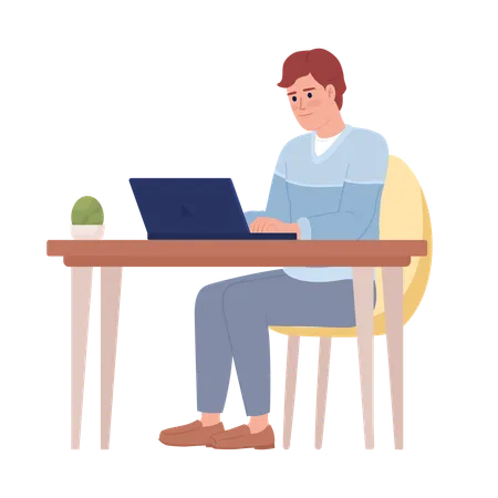 Man with laptop working at office table  Illustration