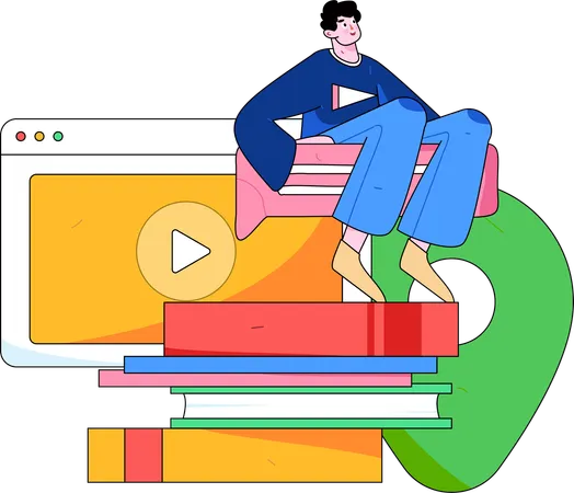 Man with Learning video  Illustration