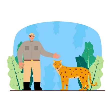 Man with Leopard in jungle  Illustration
