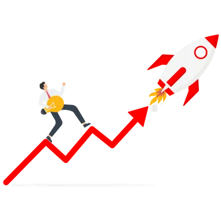 Ingenious Ideas For Achieving Great Achievements Innovation As The Key To Success Climbing The Career Ladder Quickly Through Creativity And Brainstorming Man With A Light Bulb Runs Along The Arrow Vector Illustration