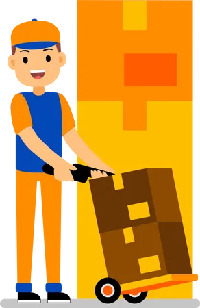 Man with loaded delivery cart  Illustration