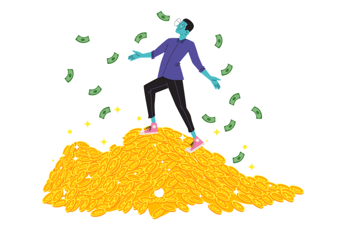 Man with lots of cryptocurrency holdings Illustration