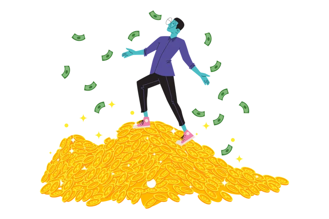 Man with lots of cryptocurrency holdings  Illustration