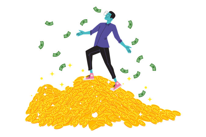 Man with lots of cryptocurrency holdings  일러스트레이션