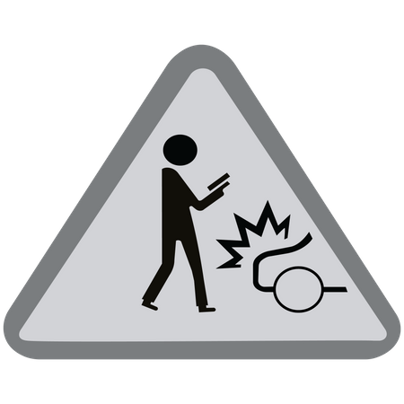 Man with loudspeaker and wrench stands near danger road  Illustration