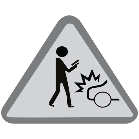 Man with loudspeaker and wrench stands near danger road  Illustration