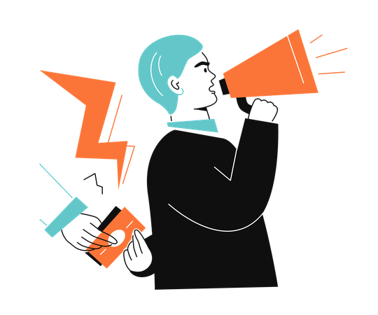 Man with loudspeaker receives money for lying  Illustration