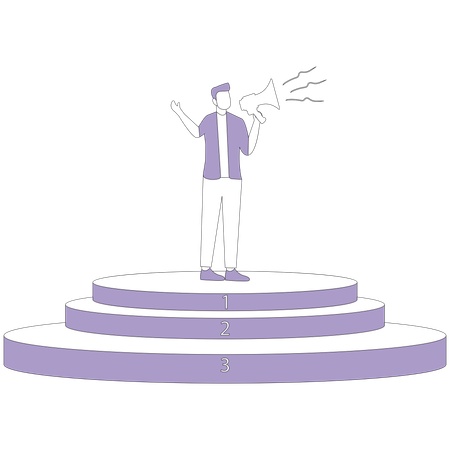 Man with loudspeaker stands on top of pedestal  Illustration