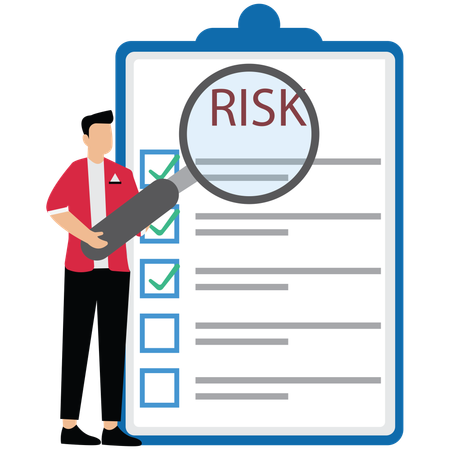 Man with magnifier monitor and investigate incident with exclamation mark  Illustration