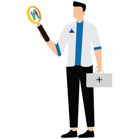 Man with Magnifying Glass doing medicine research  Illustration