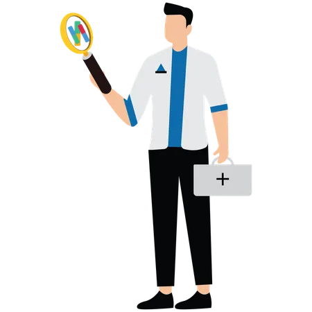 Man with Magnifying Glass doing medicine research  Illustration