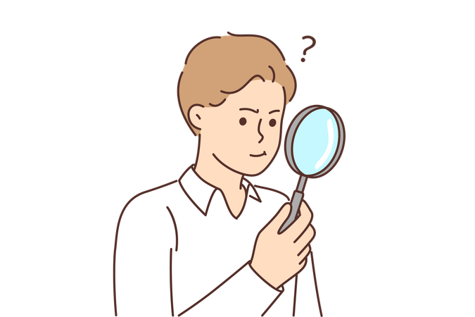 Man with magnifying glass works as private detective  Illustration