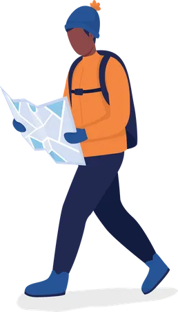 Man With Map In Orange Coat Semi Flat Color Vector Character Posing Figure Full Body Person On White Outdoor Recreation Isolated Modern Cartoon Style Illustration For Graphic Design And Animation Illustration