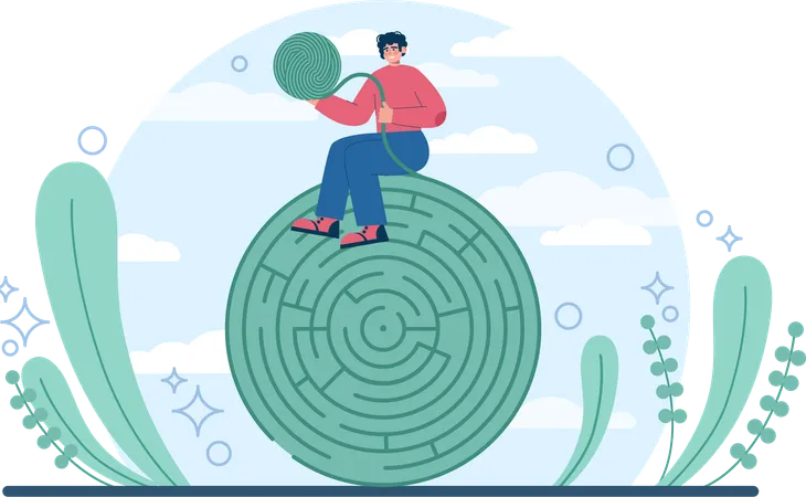 Man with maze puzzle  Illustration