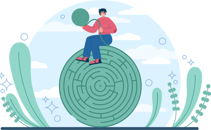 Man with maze puzzle  Ilustración