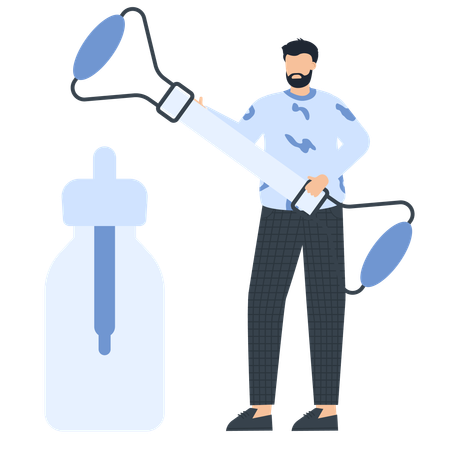 Man with medical device and bottle  Illustration