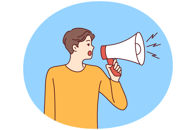 Man with megaphone make announcement  Illustration
